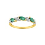 Damenring 750/18 K Gelbgold mit Smaragden Marquise und Diamanten 0.03ct.