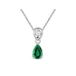 Collier mit Anhänger 750/18 K Weissgold mit Smaragd Tropfen & Diamant 0.01ct.