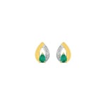 Stud Earrings 750/18 K Yellow Gold with Emerald and Diamond 0.01ct.