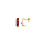 Boucles d'oreilles or jaune 750/18 ct avec rubis carrée 2.15ct. et diamants 0.08ct.