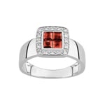 Bague or gris 750/18 ct avec rubis carrée 0.60ct. et diamants 0.08ct.
