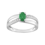 Bague or gris 750/18 ct avec émeraude et diamants 0.02ct.