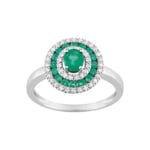 Ring 750/18 K White Gold with 17 Emeralds and Diamonds 0.13ct.
