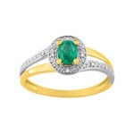 Damenring 750/18 K Gelbgold mit Smaragd 0.33ct. und Diamanten 0.02ct.