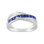 Damenring 750/18 K Weissgold mit Saphiren carrée & Diamanten 0.03ct.