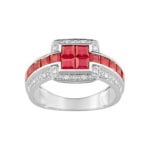 Bague or gris 750/18 ct avec rubis carrée 1.94ct. et diamants 0.07ct.