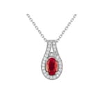 Collier mit Anhänger 750/18 K Weissgold mit Rubin oval 0.54ct. & Diamanten 0.13ct.