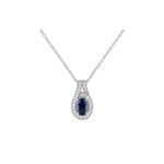 Collier mit Anhänger 750/18 K Weissgold mit Saphir oval 0.56ct. & Diamanten 0.13ct.