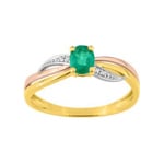 Ring 750/18 K Tricolor with oval Emerald & Diamonds 0.01ct.