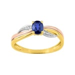 Bague or tricolore 750/18 ct avec saphir ovale & diamants 0.01ct.