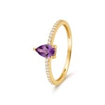 Bague solitaire pavé or jaune 750/18 ct avec améthyste & zircones