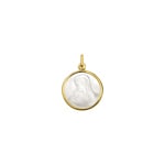 Anhänger 750/18 K Gelbgold Jungfrau Maria und Kind mit Perlmutt Ø 18mm