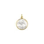 Anhänger 750/18 K Gelbgold Jungfrau Maria und Kind mit Perlmutt Ø 20mm