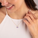 Anhänger 750/18 K Gelbgold mit Amethyst Kissen und Diamanten 0.01 ct H/si - AN-48528-AME-GG