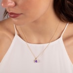 Anhänger 750/18 K Gelbgold mit Amethyst Kissen und Diamanten 0.06 ct H/si - AN-47243-AME-GG