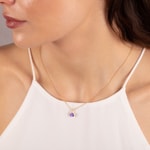 Pendant 750/18 K Yellow Gold with round Amethyst and Diamonds 0.01 ct H/si - AN-48524-AME-GG