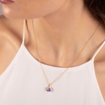 Anhänger 750/18 K Gelbgold mit Amethyst rund und Diamanten 0.05 ct H/si - AN-47233-AME-GG