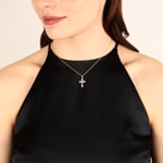 Pendant 750/18 K Yellow Gold Cross with Diamonds 0.50 ct H/si - AN-69182-GG