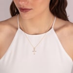 Anhänger 750/18 K Gelbgold Kreuz mit Diamanten 0.048 ct H/si - AN-56688-GG