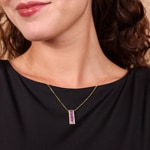 Anhänger 750/18 K Gelbgold mit pinken Saphiren & Diamanten 0.15 ct H/si - AN-73399-PSA-GG