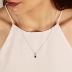 Pendant 750/18 K White Gold with oval Sapphire and Diamonds 0.05 ct H/si - AN-52473-SAF-WG