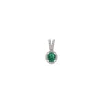 Pendentif or gris 750/18 ct avec émeraude ovale et diamants 0.10 ct H/si