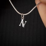 Pendentif Argent 925 rhodié avec zircones, Lettre N - 336286.1N