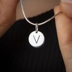 Pendentif Argent 925 rhodié Ø 12mm, Lettre V - 336289.V