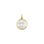 Anhänger rund 750/18 K Gelbgold Jungfrau Maria mit Perlmutt Ø 16mm