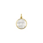 Anhänger rund 750/18 K Gelbgold Jungfrau Maria mit Perlmutt Ø 16mm