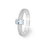 Bague aguie-marine solitaire or gris 375/9 ct avec zircones