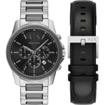 Armani Exchange Banks Chronograph Silbrig / Schwarz Set - AX7181SET