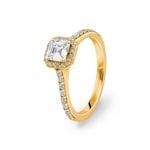 Asscher bague diamant halo or jaune 750/18 ct 1.02 ct G/si