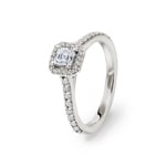 Asscher bague diamant halo or gris 750/18 ct 0.62 ct G/si