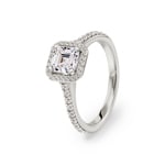 Asscher bague diamant halo or gris 750/18 ct 1.33 ct G/si