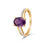 Bague cocktail or jaune 375/9 ct avec améthyste ovale & zircones