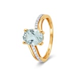 Bague cocktail or jaune 375/9 ct avec aigue-marine ovale & zircones