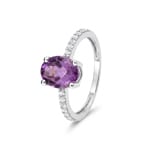 Bague cocktail or gris 375/9 ct avec améthyste ovale & zircones