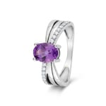 Cocktail Ring 750/18 K White Gold with oval Amethyst & Cubic Zirconia