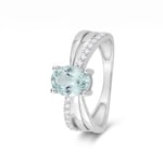 Cocktail Ring 750/18 K White Gold with oval Aquamarine & Cubic Zirconia