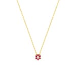 Collier 750/18 K Gelbgold Blume mit Rubinen & Diamant 0.01 ct
