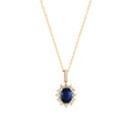 Necklace 750/18 K Yellow Gold, Diamonds 0.29 ct H/si & Sapphire 0.72 ct
