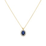 Necklace 750/18 K Yellow Gold, Diamonds 0.28 ct H/si & Sapphire 0.92 ct