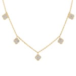 Necklace 750/18 K Yellow Gold Cloverleaves with Diamonds 0.83 ct H/si