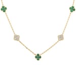 Necklace 750/18 K Yellow Gold Cloverleaves with Emeralds & Diamonds 0.33 ct H/si - KE-00669-SMA-GG