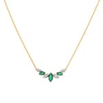 Necklace 750/18 K Yellow Gold with 3 Emeralds and Diamonds 0.04ct.
