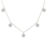 Necklace 750/18 K White Gold Cloverleaves with Diamonds 0.83 ct H/si