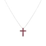 Collier or gris 750/18 ct avec rubis & diamants 0.23 ct H/si, Croix