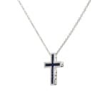 Collier 750/18 K Weissgold mit Saphiren & Diamanten 0.23 ct H/si, Kreuz - KE-118313-SAF-WG