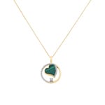 Necklace with Pendant 750/18 K Yellow Gold with Malachite & Diamonds 0.13 ct H/si